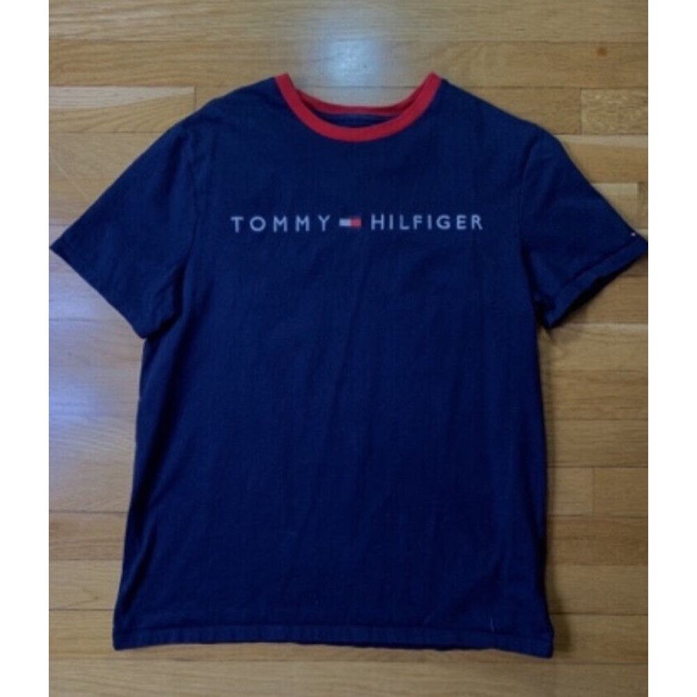 Men's Tommy Hilfiger Short-Sleeve Navy Red Collar Sport‎ Tee (T) Shirt Med